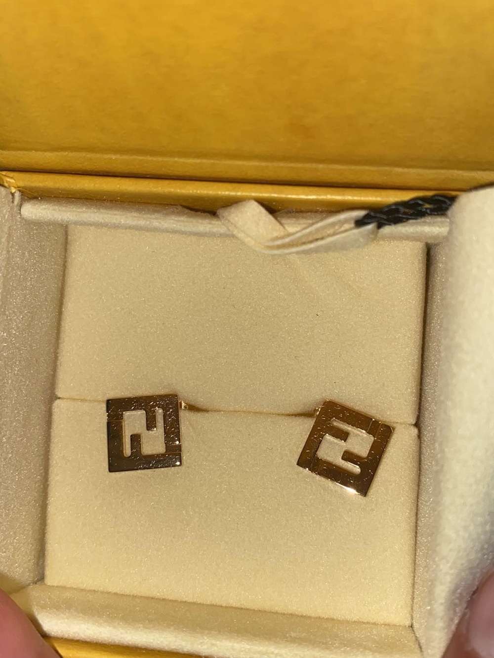 Fendi Gold-Tone Cutout FF Square Stud Earrings